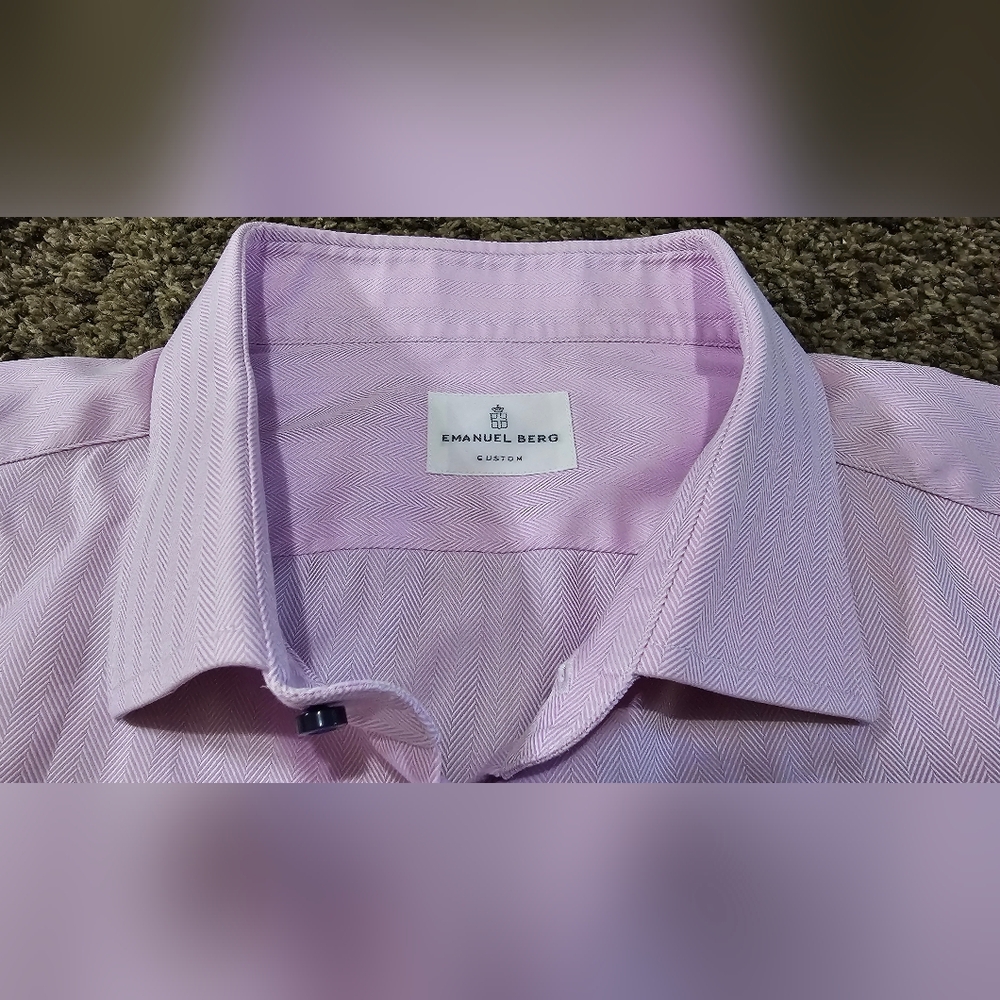 Emanuel Berg Men's Custom Button-down Pink Cotton Dress Shirt Size 45 - Picture 5 of 11